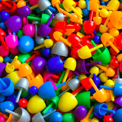 Background with multicolored random sized plastic mosaic pins