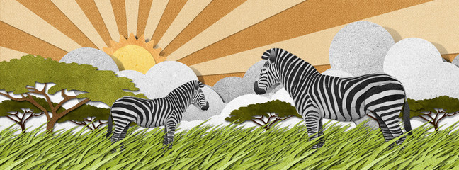Zebra made from recycled paper background © kanate