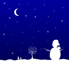 christmas eve with snowman vector illustration