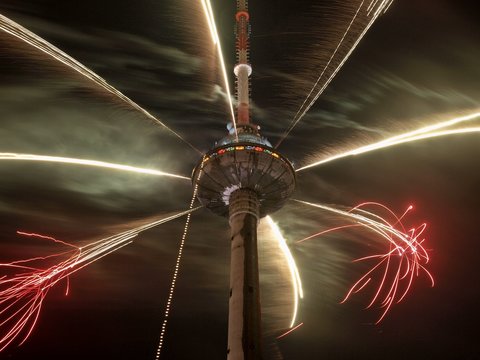 Christmas time fireworks at Vilnius television tower