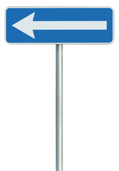 Left traffic route only direction sign pointer blue isolated