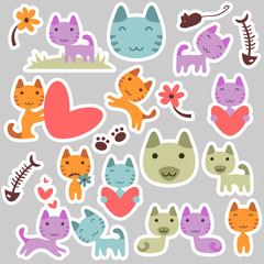Set of cute kitty stickers