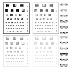 eye test chart with glasses, vector