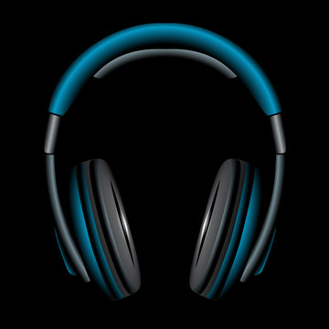 blue Simple Headphones in Silhouette, vector