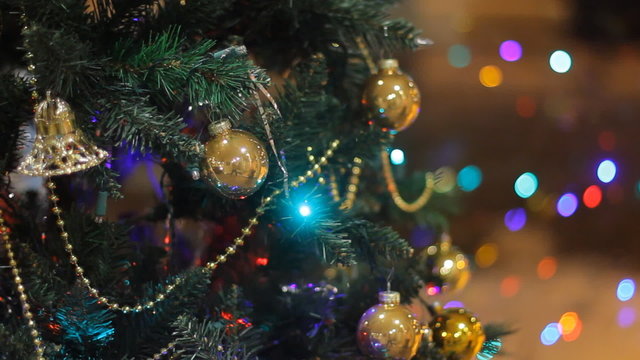Christmas tree with Colorful bokeh and christmas lights