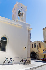 Church and two bicycles at the streets of Rethymno