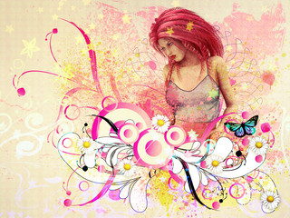 Obraz na płótnie Canvas Dziewczyna z różowymi włosami i rozkwitać