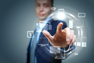 hand pushing on a touch screen