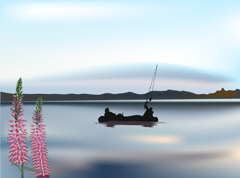 fisherman silhouettes in large lake