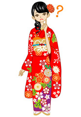 Kimono woman, Question,Red