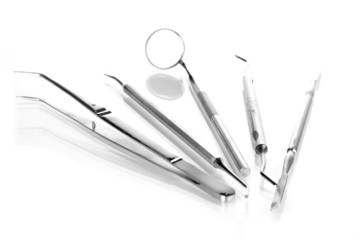 Set of dental tools for teeth care isolated on white