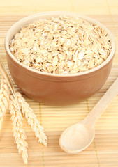 Brown bowl full of oat flakes