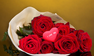 Beautiful bouquet of red roses with valentine