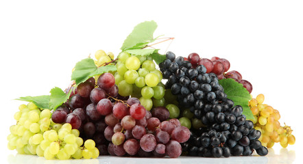 assortment of ripe sweet grapes isolated on white.