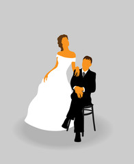 Silhouette of beautiful bride and groom