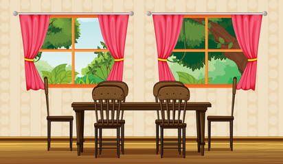 A dinning table and chairs