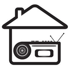 blue isolated icon with voice recorder in home silhouette