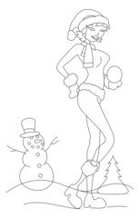 Santa Girl with Snowman Vector