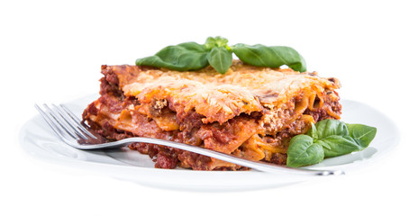 Piece of Lasagne isolated on white