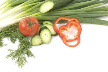 slices,Vegetables and fruit isolated on white