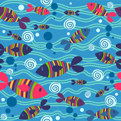 Fototapeta na wymiar Cute fish in the sea seamless pattern
