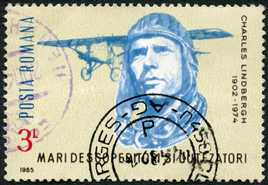 ROMANIA - 1985: shows Charles Lindbergh, Spirit of St. Louis
