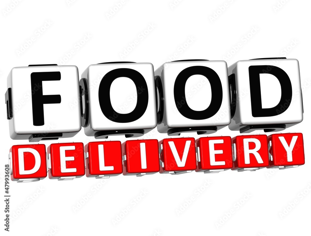 Poster 3d food delivery button click here block text