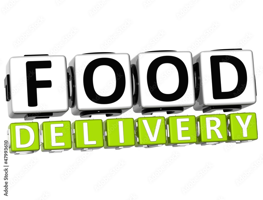Poster 3d food delivery button click here block text