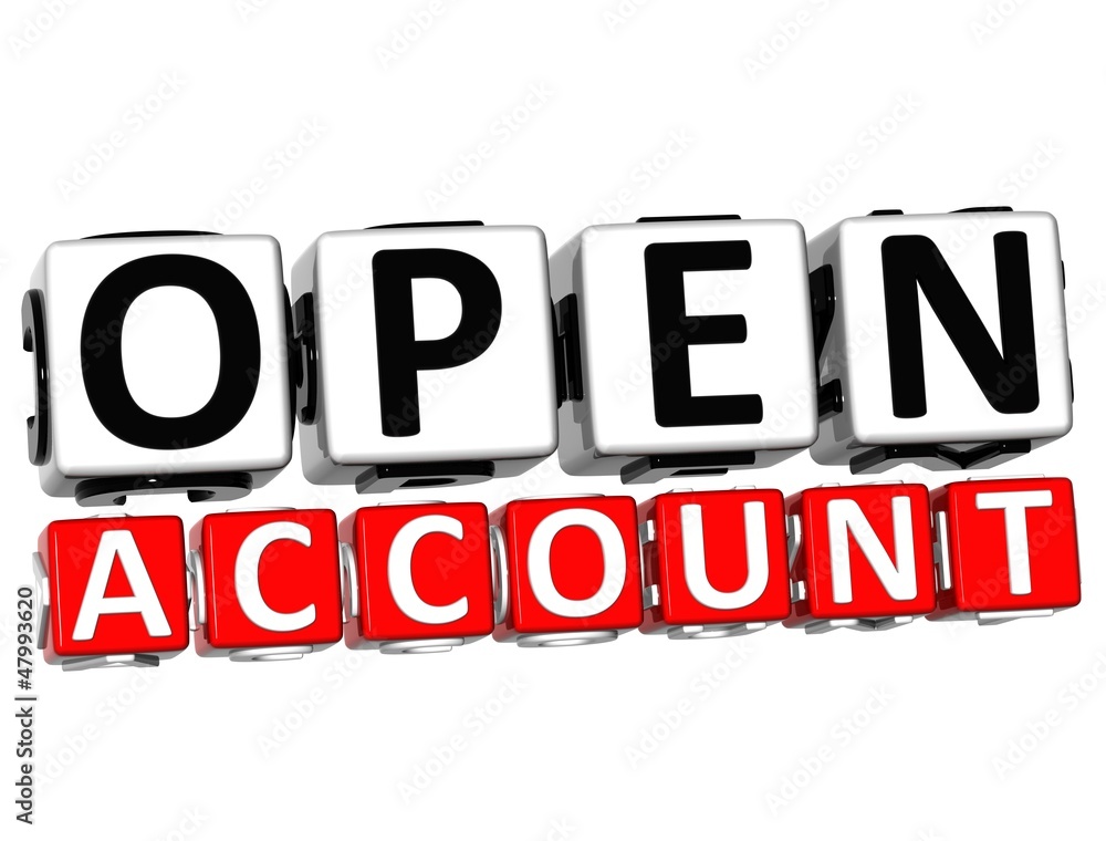 Poster 3d open account button click here block text