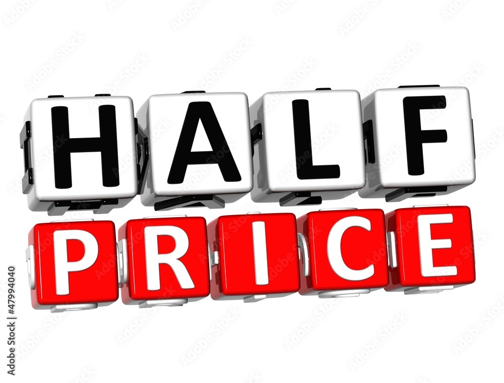 Poster 3d half price button click here block text