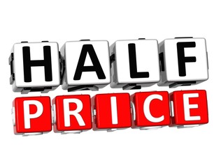 3D Half Price Button Click Here Block Text