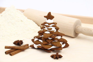 Christmas tree  made of gingerbread on a pastry