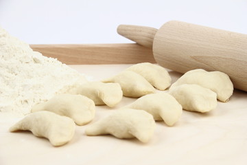 Dumplings on a pastry board