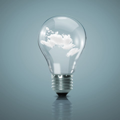Electric light bulb and blue sky inside it