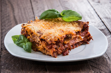 Fresh made Lasagne on a plate