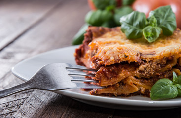 Fresh made Lasagne on a plate