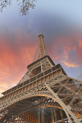 Wonderful sky colors above Eiffel Tower. La Tour Eiffel in Paris