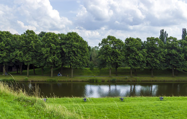 Summer landscape at the medieval fort of Naarden in the Netherla