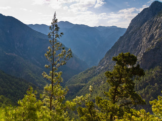 Trails thru Samaria gorge, central part of Crete island