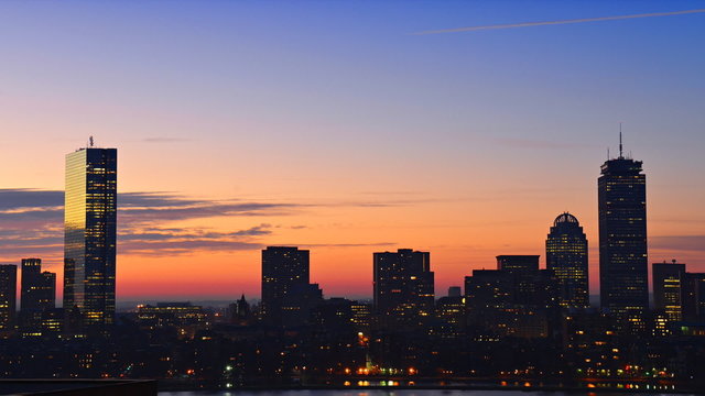 Timelapse of dramatic sunrise over Boston downtown time lapse