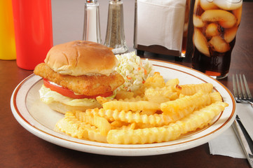Fish sandwich with fries