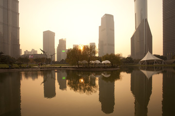 Shanghai Lujiazui Park at dusk scene