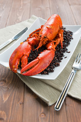 Lobster with black rice