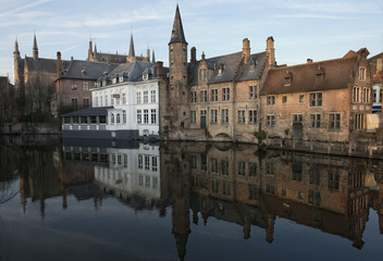 Buildings On Canal In Bruges (Brugge), Belgium