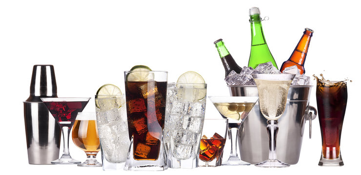 different images of alcohol set isolated