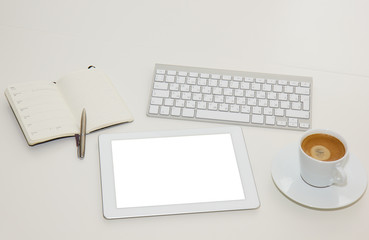 white working place with tablet PC