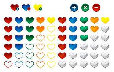 Colored heart favorite button, vector