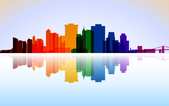 Colorful City Manhattan panorama, vector