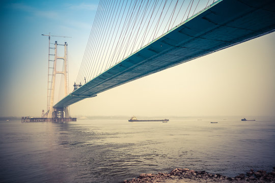 Fototapeta cable-stayed bridge construction