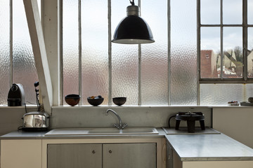 interior, beautiful kitchen of an old loft